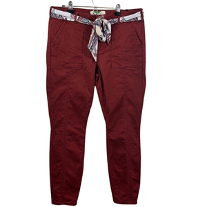 Anthropologie Women's Red Brushed Cotton Pants w/ Fabric Belt – Size 32